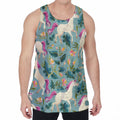 Floral Unicorn Pattern Print Men's Velvet Tank Top