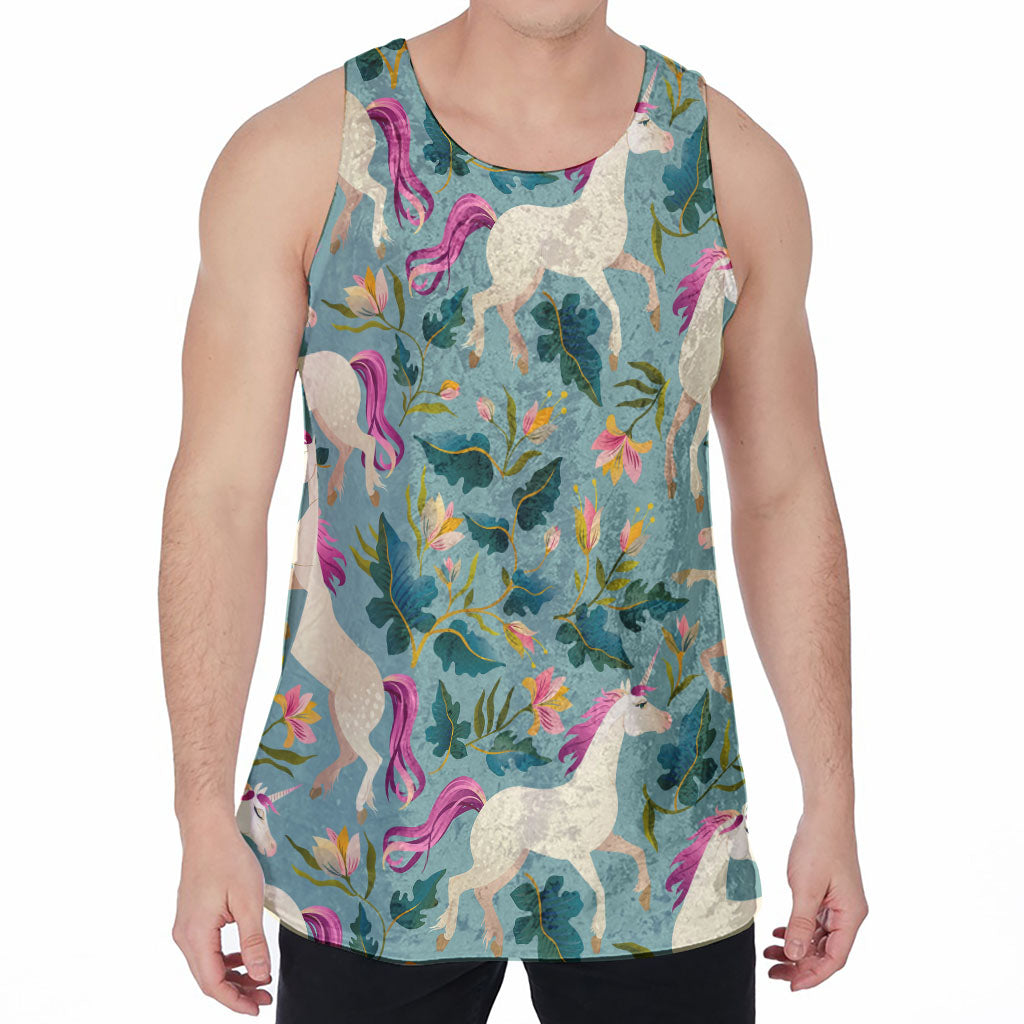 Floral Unicorn Pattern Print Men's Velvet Tank Top