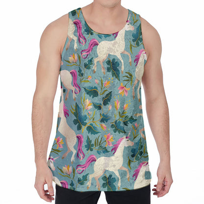 Floral Unicorn Pattern Print Men's Velvet Tank Top
