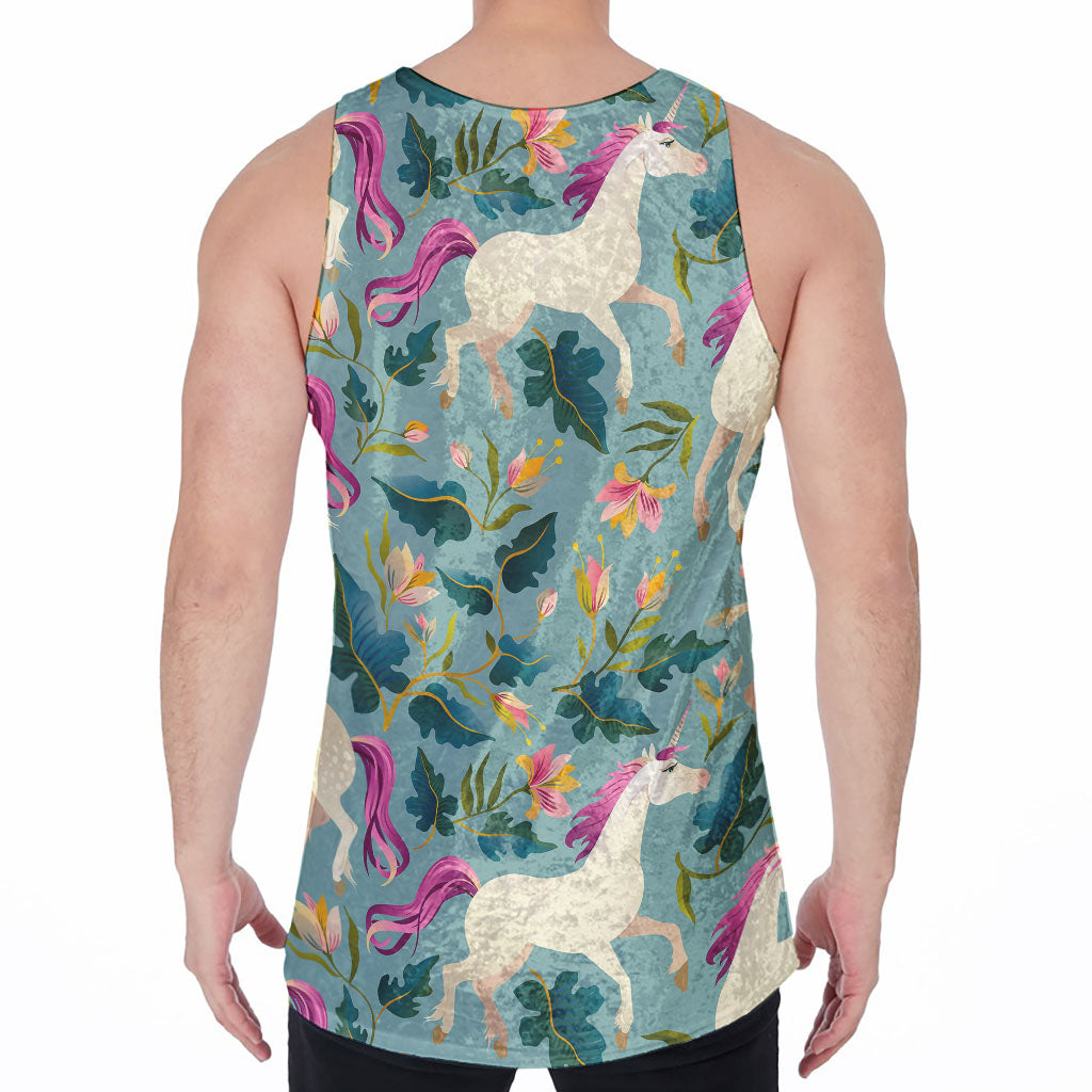 Floral Unicorn Pattern Print Men's Velvet Tank Top