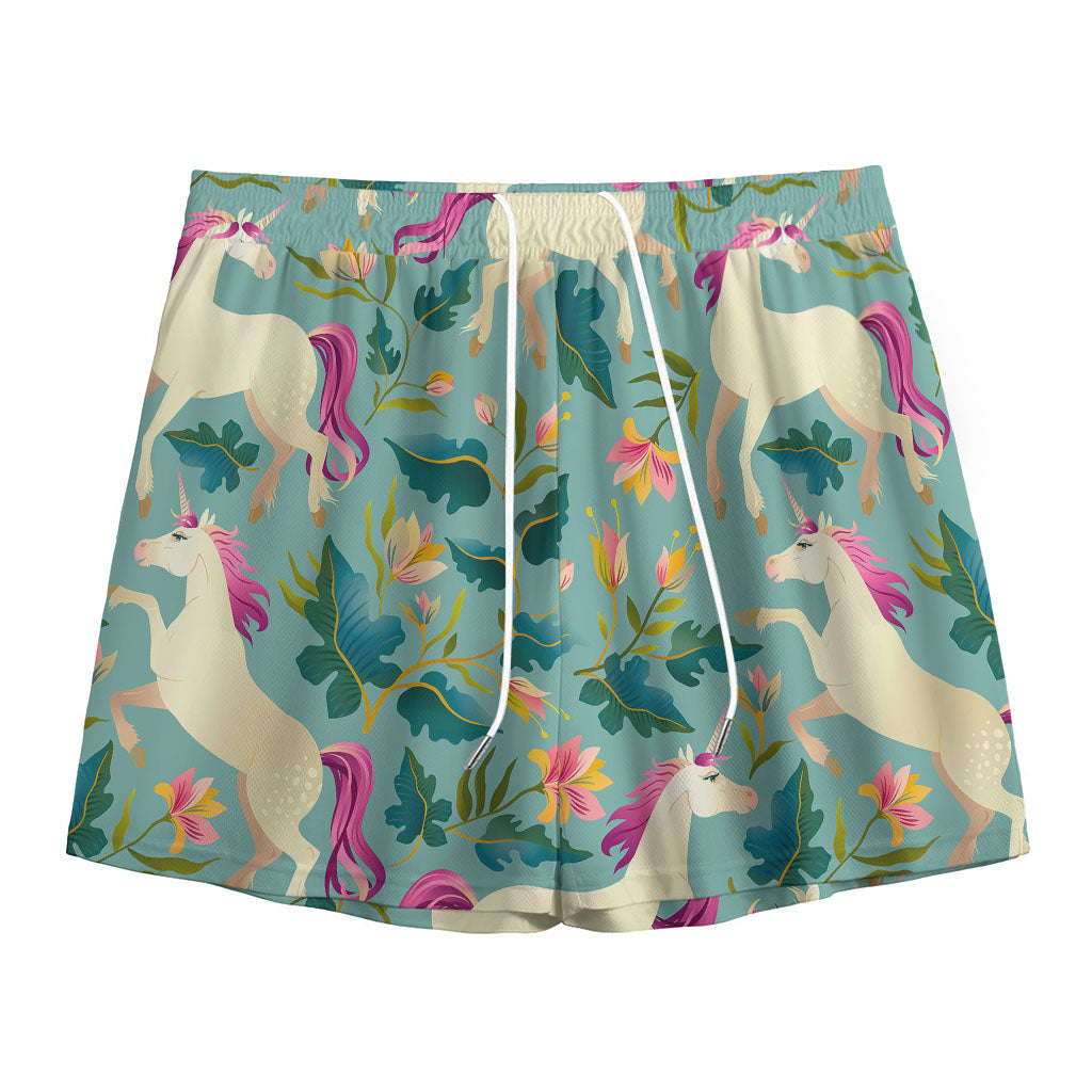 Floral Unicorn Pattern Print Mesh Shorts