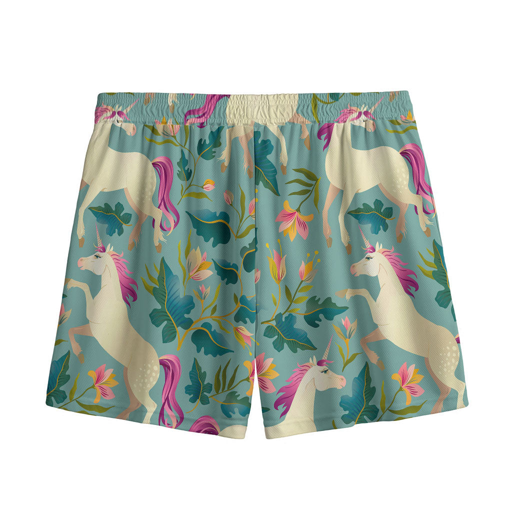 Floral Unicorn Pattern Print Mesh Shorts