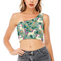 Floral Unicorn Pattern Print One Shoulder Crop Top