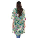 Floral Unicorn Pattern Print Open Front Beach Cover Up