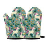 Floral Unicorn Pattern Print Oven Mitts