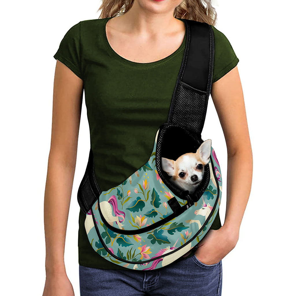 Floral Unicorn Pattern Print Pet Sling Carrier