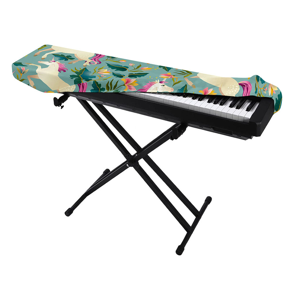 Floral Unicorn Pattern Print Piano Keyboard Cover