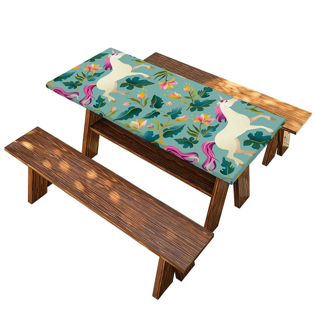Floral Unicorn Pattern Print Picnic Table Cover