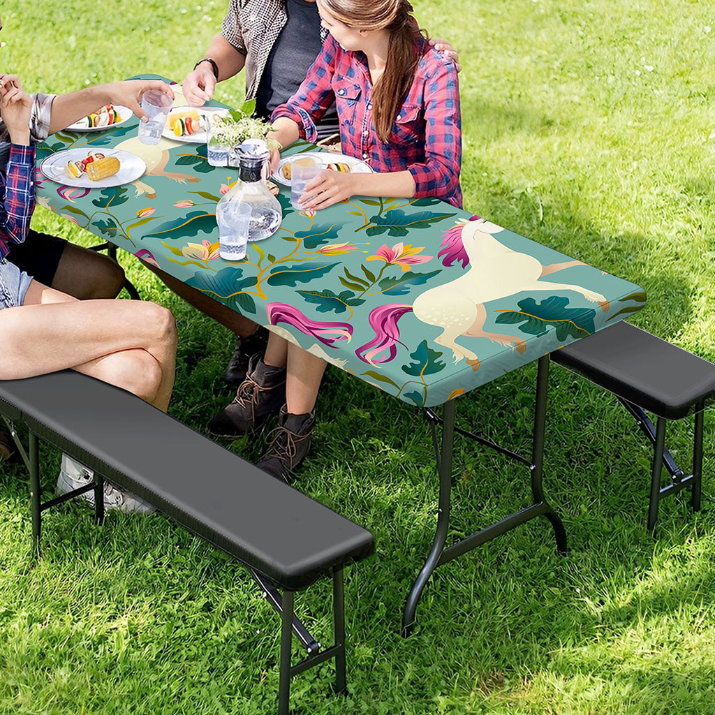 Floral Unicorn Pattern Print Picnic Table Cover