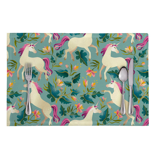 Floral Unicorn Pattern Print Placemat