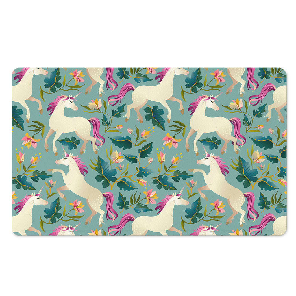 Floral Unicorn Pattern Print Polyester Doormat