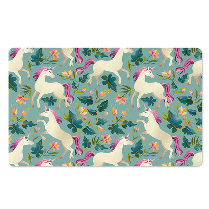 Floral Unicorn Pattern Print Polyester Doormat