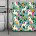 Floral Unicorn Pattern Print Polyester Shower Curtain