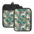 Floral Unicorn Pattern Print Pot Holders With Pocket