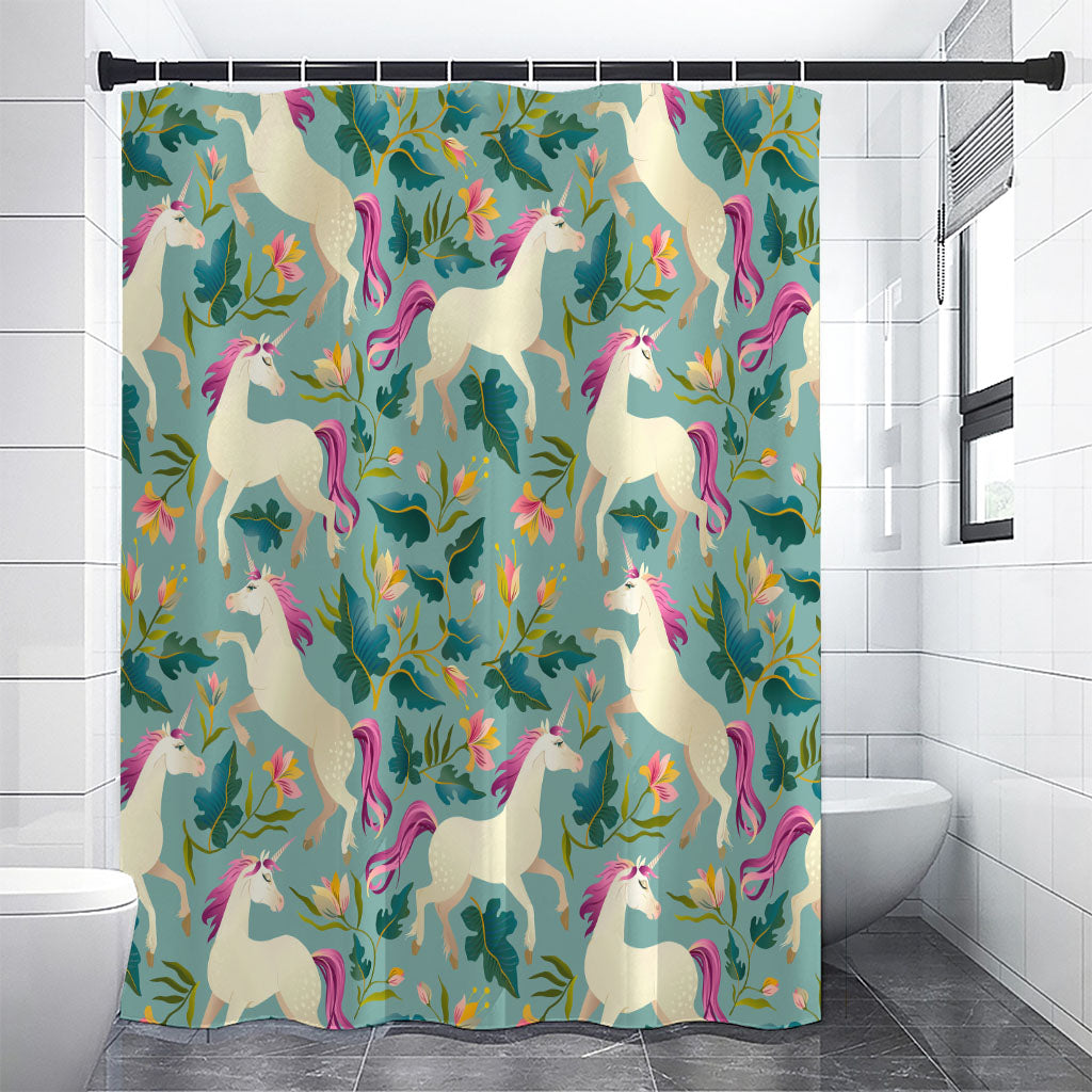 Floral Unicorn Pattern Print Premium Shower Curtain
