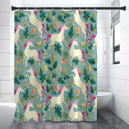 Floral Unicorn Pattern Print Premium Shower Curtain
