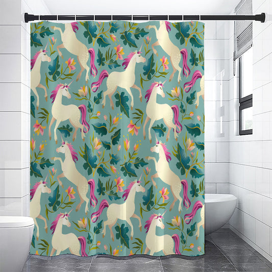 Floral Unicorn Pattern Print Premium Shower Curtain