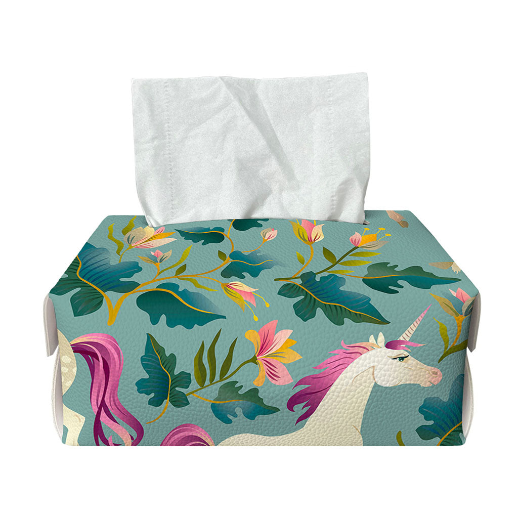 Floral Unicorn Pattern Print Rectangle Tissue Box Cover
