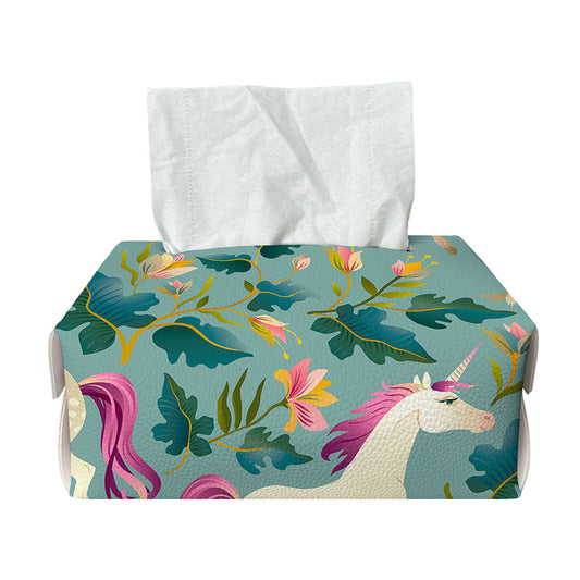 Floral Unicorn Pattern Print Rectangle Tissue Box Cover