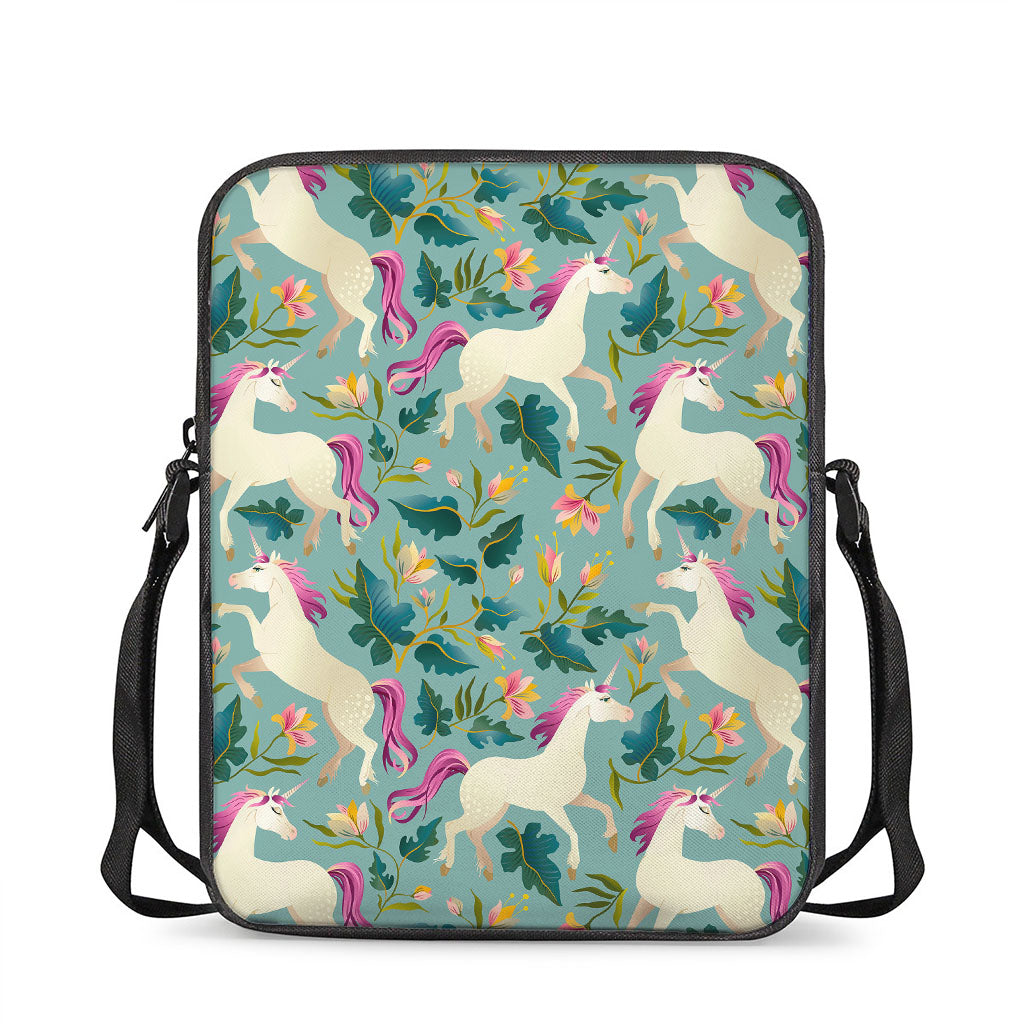 Floral Unicorn Pattern Print Rectangular Crossbody Bag