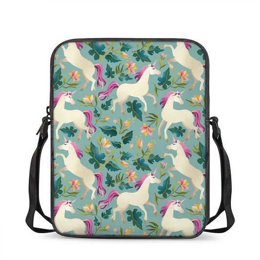 Floral Unicorn Pattern Print Rectangular Crossbody Bag