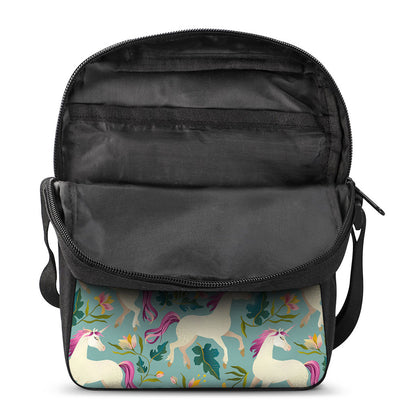 Floral Unicorn Pattern Print Rectangular Crossbody Bag