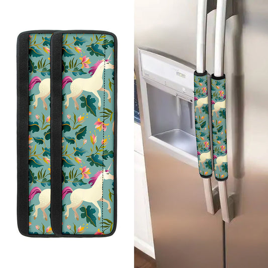 Floral Unicorn Pattern Print Refrigerator Handle Covers