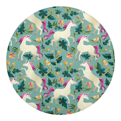 Floral Unicorn Pattern Print Round Blanket