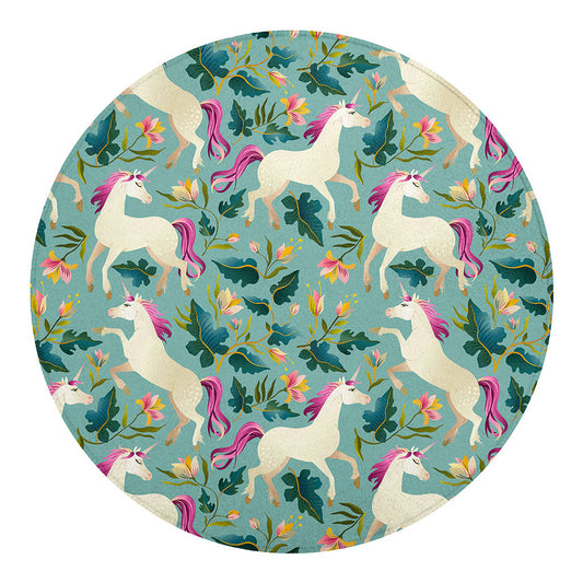 Floral Unicorn Pattern Print Round Blanket