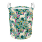 Floral Unicorn Pattern Print Round Laundry Basket