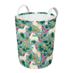 Floral Unicorn Pattern Print Round Laundry Basket