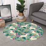 Floral Unicorn Pattern Print Round Rug
