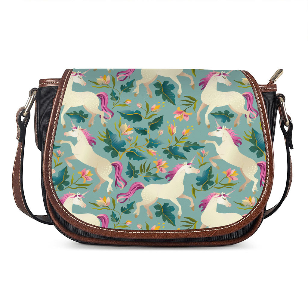 Floral Unicorn Pattern Print Saddle Bag