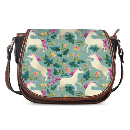 Floral Unicorn Pattern Print Saddle Bag