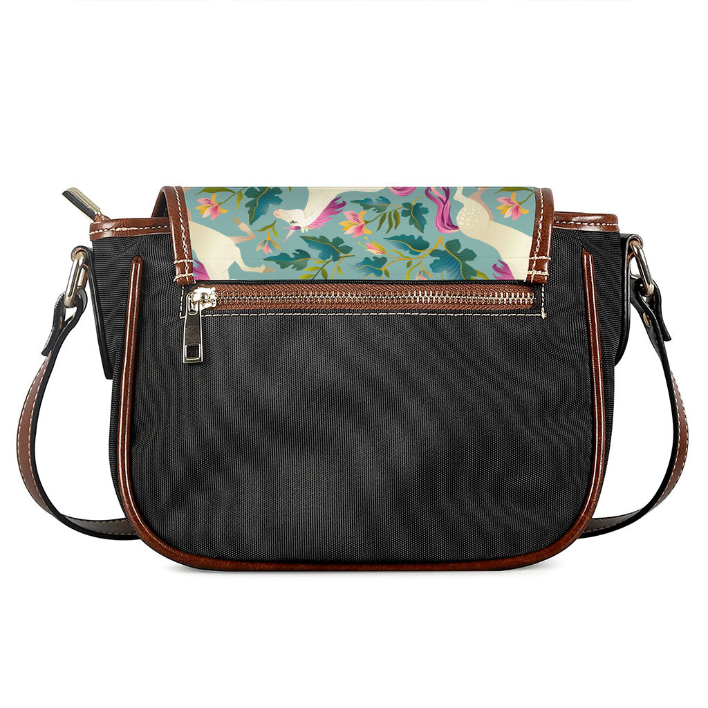 Floral Unicorn Pattern Print Saddle Bag