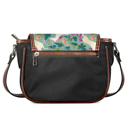 Floral Unicorn Pattern Print Saddle Bag