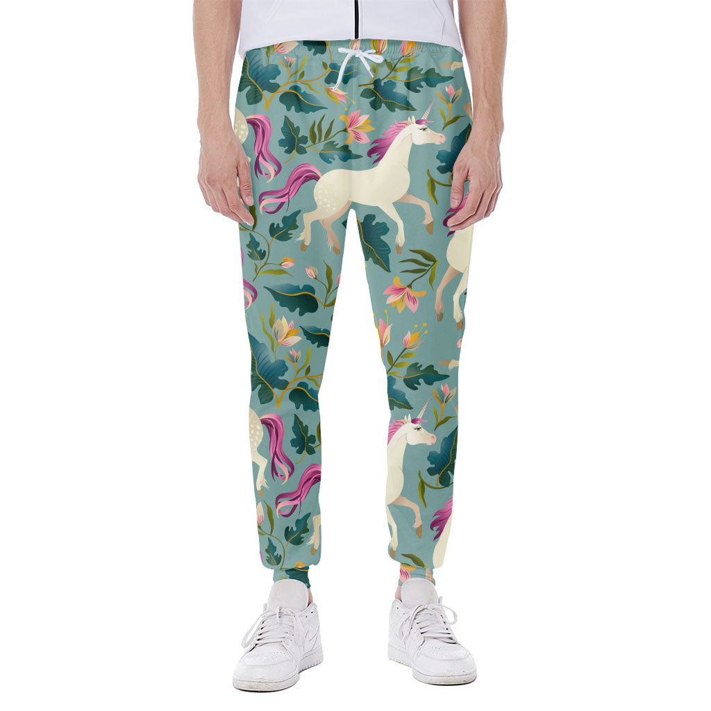 Floral Unicorn Pattern Print Scuba Joggers