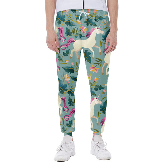 Floral Unicorn Pattern Print Scuba Joggers