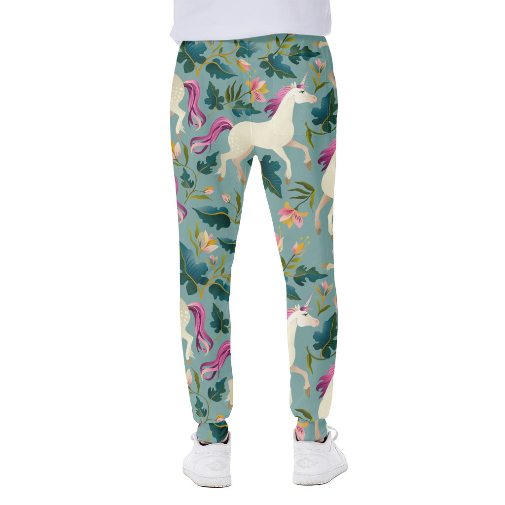 Floral Unicorn Pattern Print Scuba Joggers
