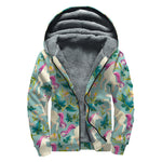 Floral Unicorn Pattern Print Sherpa Lined Zip Up Hoodie