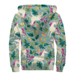 Floral Unicorn Pattern Print Sherpa Lined Zip Up Hoodie