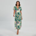 Floral Unicorn Pattern Print Short Sleeve Maxi Dress