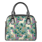 Floral Unicorn Pattern Print Shoulder Handbag