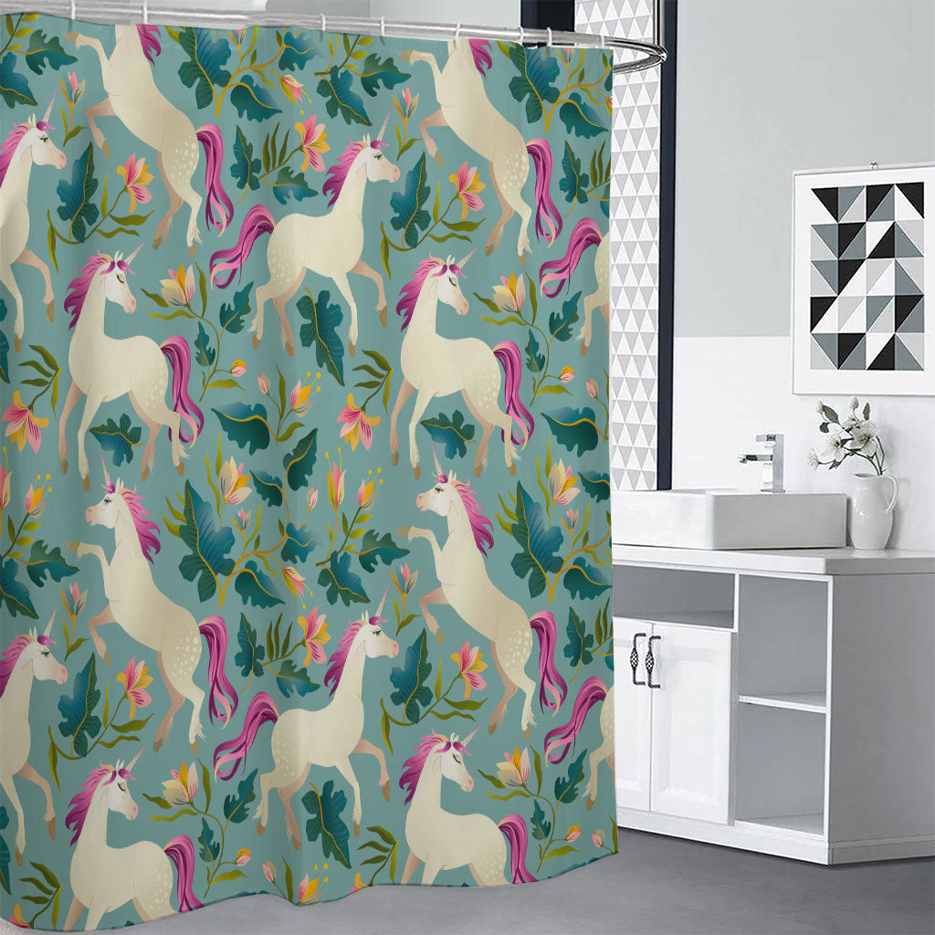 Floral Unicorn Pattern Print Shower Curtain