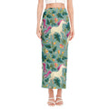 Floral Unicorn Pattern Print Side Slit Maxi Skirt