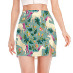 Floral Unicorn Pattern Print Side Slit Mini Skirt