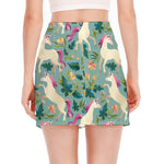 Floral Unicorn Pattern Print Side Slit Mini Skirt