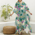 Floral Unicorn Pattern Print Silk V-Neck Kaftan Dress