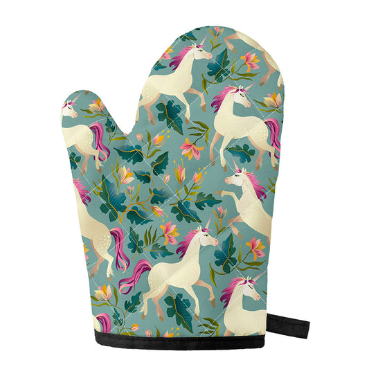 Floral Unicorn Pattern Print Single Oven Mitt