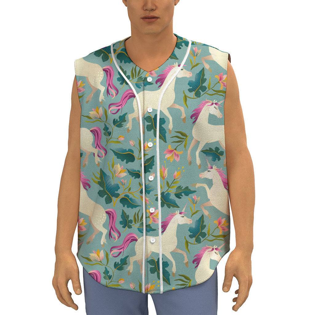 Floral Unicorn Pattern Print Sleeveless Baseball Jersey